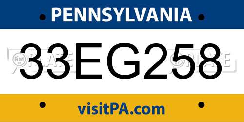 33EG258 Pennsylvania License Plate