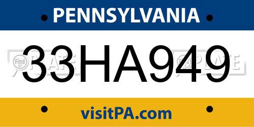 33HA949 Pennsylvania License Plate