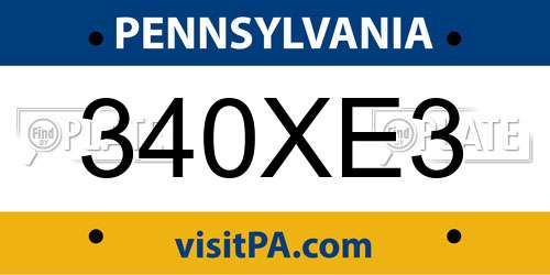 340XE3 Pennsylvania License Plate