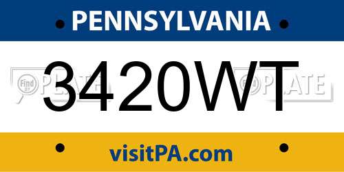3420WT Pennsylvania License Plate
