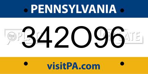 342O96 Pennsylvania License Plate