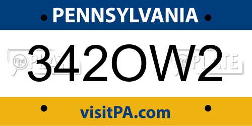342OW2 Pennsylvania License Plate