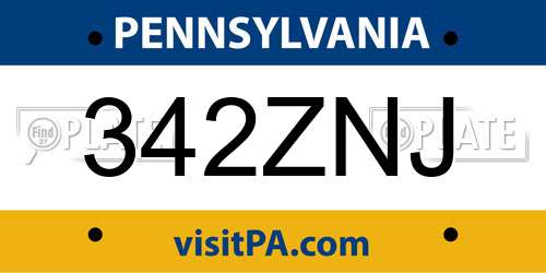 342ZNJ Pennsylvania License Plate
