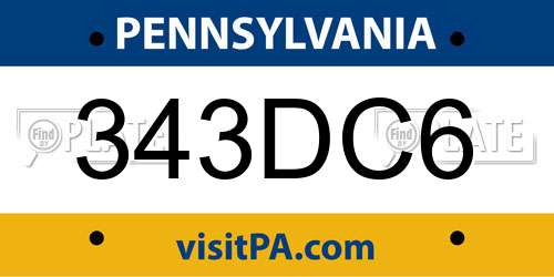 343DC6 Pennsylvania License Plate