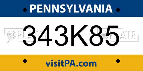 343K85 Pennsylvania License Plate