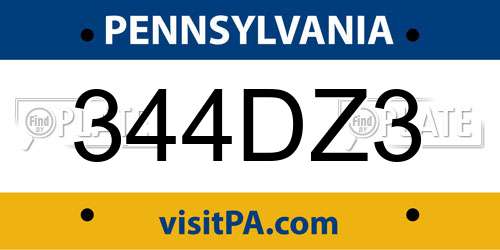 344DZ3 Pennsylvania License Plate