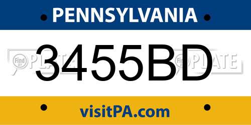 3455BD Pennsylvania License Plate