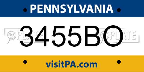 3455BO Pennsylvania License Plate