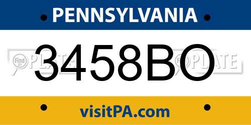 3458BO Pennsylvania License Plate