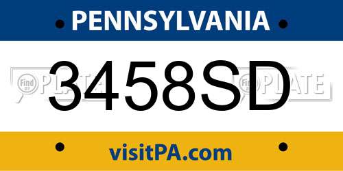 3458SD Pennsylvania License Plate