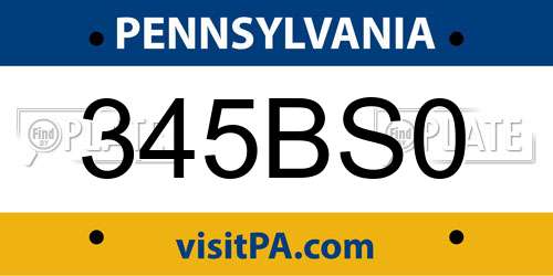 345BS0 Pennsylvania License Plate