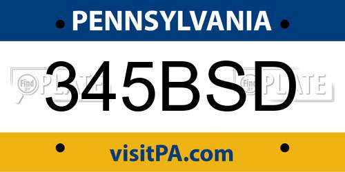 345BSD Pennsylvania License Plate