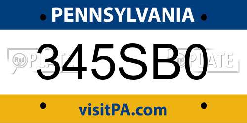 345SB0 Pennsylvania License Plate