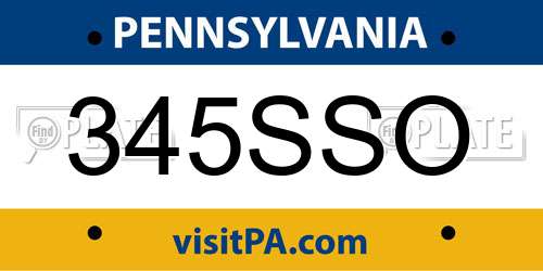 345SSO Pennsylvania License Plate