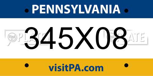 345X08 Pennsylvania License Plate