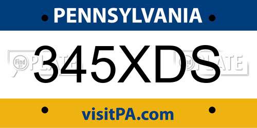 345XDS Pennsylvania License Plate