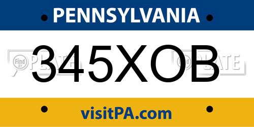 345XOB Pennsylvania License Plate