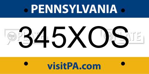 345XOS Pennsylvania License Plate