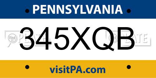 345XQB Pennsylvania License Plate