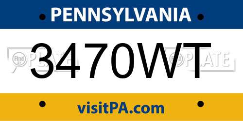 3470WT Pennsylvania License Plate