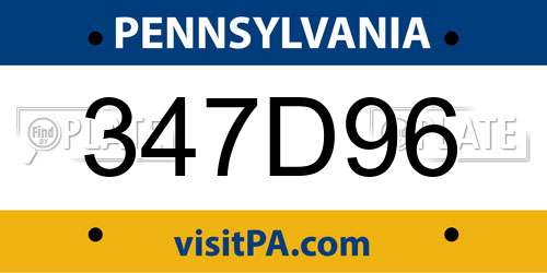 347D96 Pennsylvania License Plate