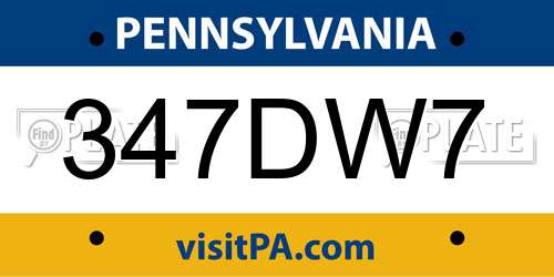 347DW7 Pennsylvania License Plate