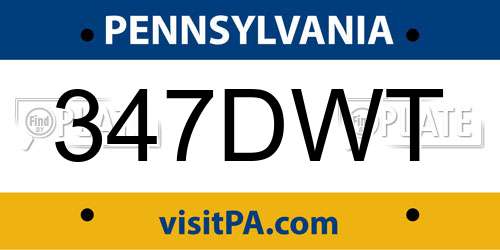 347DWT Pennsylvania License Plate
