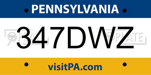 347DWZ Pennsylvania License Plate