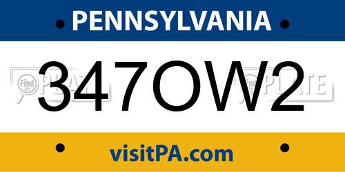 347OW2 Pennsylvania License Plate