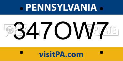 347OW7 Pennsylvania License Plate