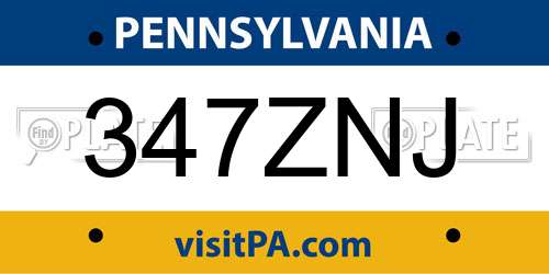 347ZNJ Pennsylvania License Plate