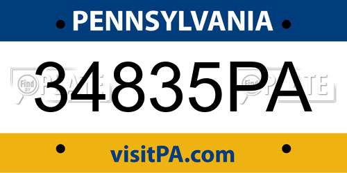 34835PA Pennsylvania License Plate