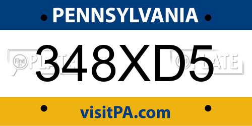 348XD5 Pennsylvania License Plate