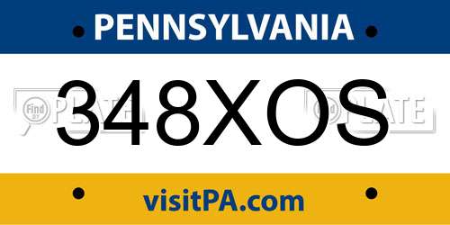 348XOS Pennsylvania License Plate