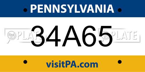 34A65 Pennsylvania License Plate