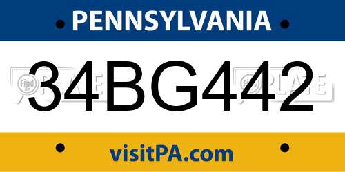 34BG442 Pennsylvania License Plate