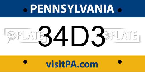 34D3 Pennsylvania License Plate