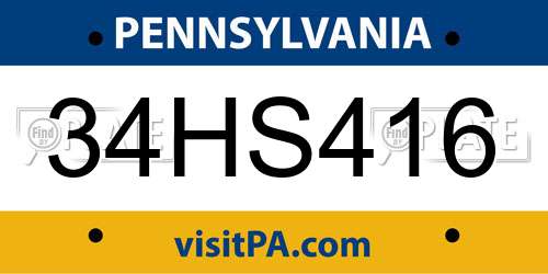 34HS416 Pennsylvania License Plate
