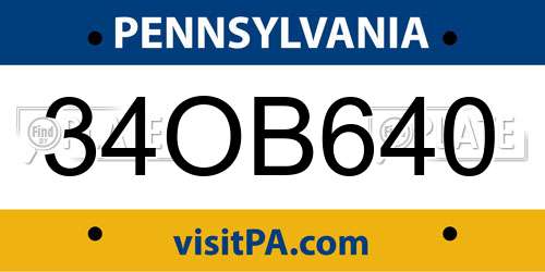 34OB640 Pennsylvania License Plate