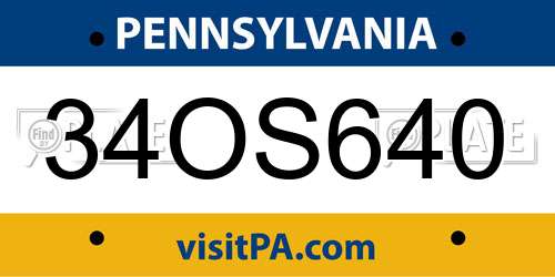 34OS640 Pennsylvania License Plate