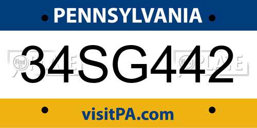 34SG442 Pennsylvania License Plate