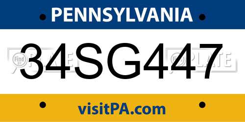 34SG447 Pennsylvania License Plate