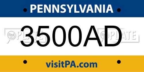 3500AD Pennsylvania License Plate