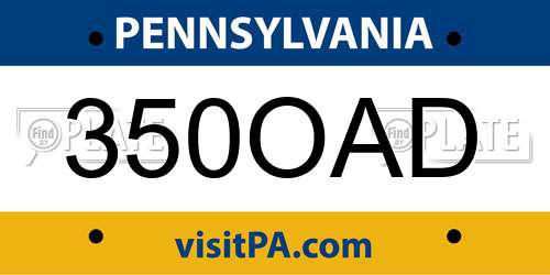 350OAD Pennsylvania License Plate