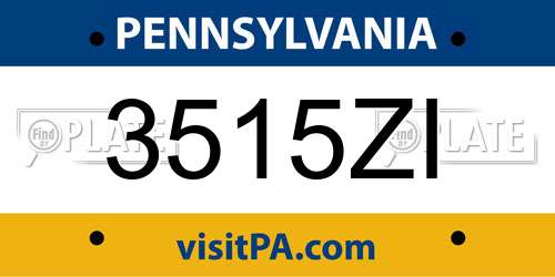 3515ZI Pennsylvania License Plate