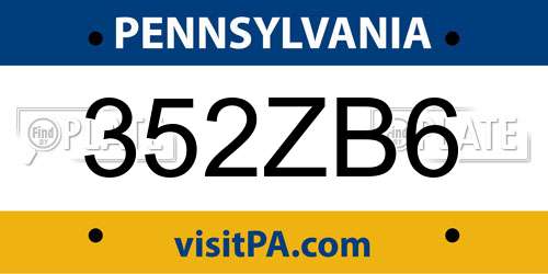352ZB6 Pennsylvania License Plate