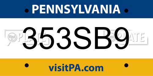 353SB9 Pennsylvania License Plate