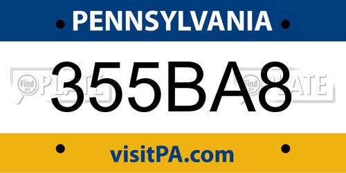 355BA8 Pennsylvania License Plate