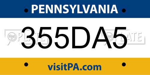 355DA5 Pennsylvania License Plate