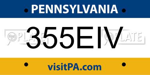 355EIV Pennsylvania License Plate